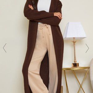 New S M TALBOTS 100% Wool Weave Knit Long Cardigan Warm BOHO Brown